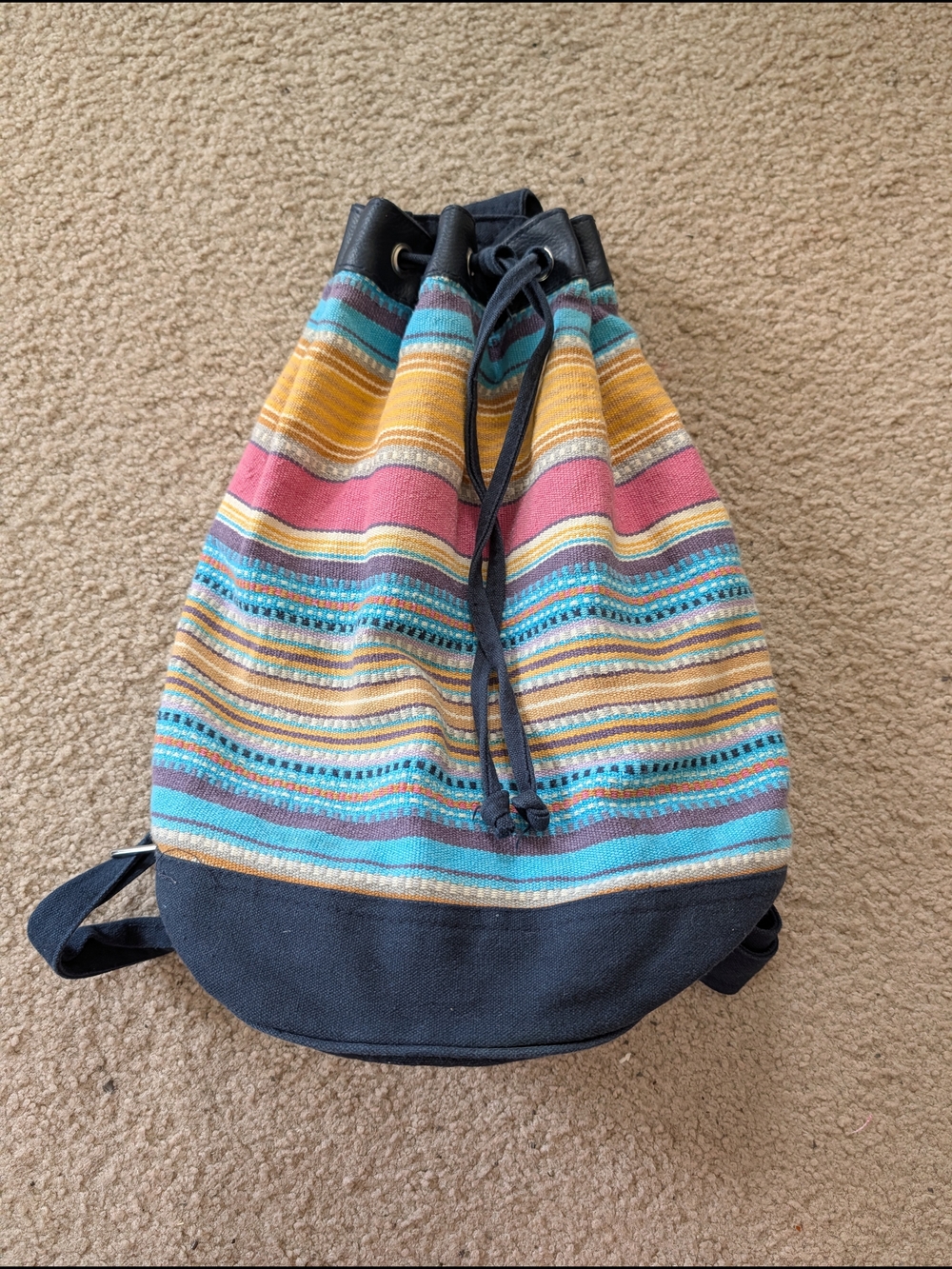 Claire's Y2K Bohemian Striped Drawstring Bucket Backpack - Multicolor